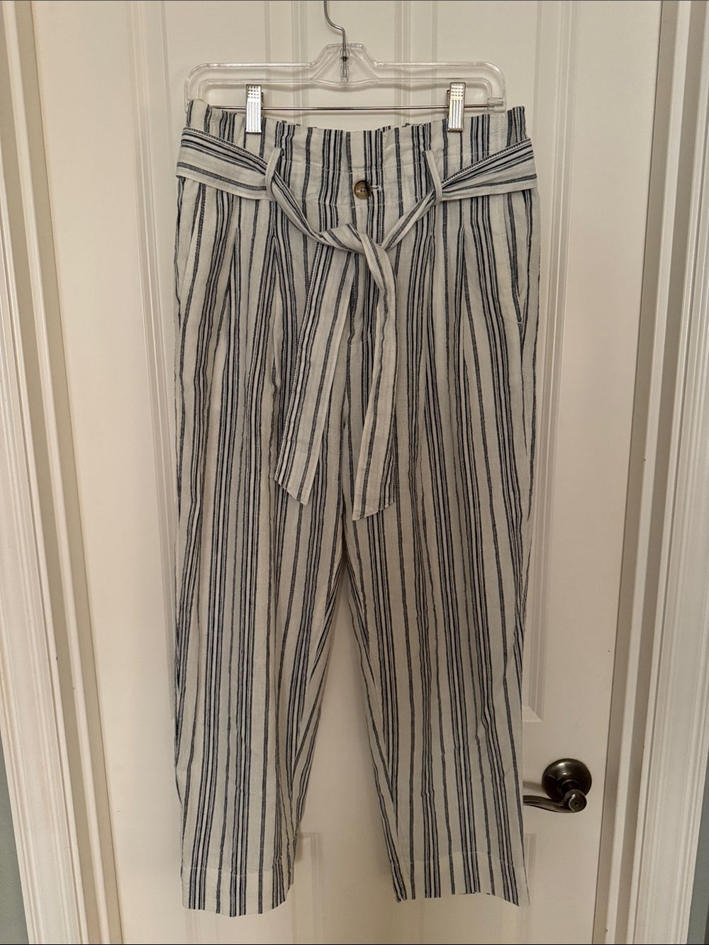 Madewell Striped Tie-Waist Chinos - White & Blue